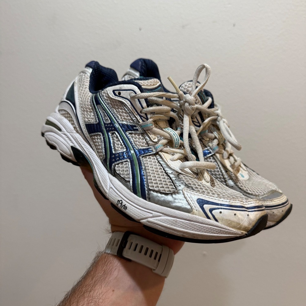 Asics GT-2130 White Silver Blue Running Shoes TN855 Mens 9.5 D Y2K Retro